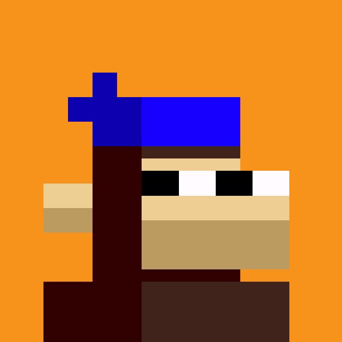 A pixel art illustration of a character with a blue cap and checkered eye band, referencing "nodemonkes.com" as a Monkedex sale featuring a monkey-themed character.