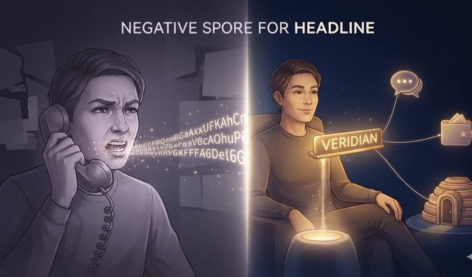 A split illustration contrasts a frustrated person shouting a jumbled, alpha-numeric crypto address ("LmqBBg6...vxRrFGKFFA6Del6G") into a phone on the left, with a calm individual on the right displaying the simple human-readable name "VERIDIAN" alongside their crypto wallet and chat icons. The visual captures the post's message about how Beldex's BNS (Beldex Name Service) replaces clunky cryptographic strings with easy-to-remember ".bdx" usernames that work seamlessly across wallets, BChat IDs, and BelNet routing.