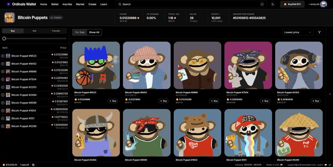 The image shows a screenshot of a website called OW! which specializes in selling digital puppets, a concept that has its roots in traditional puppet theatre. The website features an interesting collection of cartoon-style digital monkey videos, where multiple monkeys are seen holding up various items such as cell phones and books. The user interface is primarily black and white with some colorful elements like a hat on one of the monkey characters, adding a fun and whimsical touch to the overall presentation.