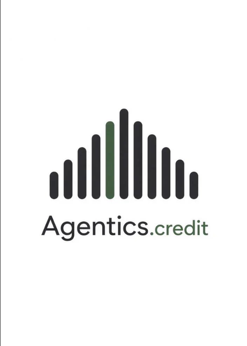 A logo for "Agentics.credit" featuring a stylized bar chart/soundwave design in dark and green colors on a white background.
