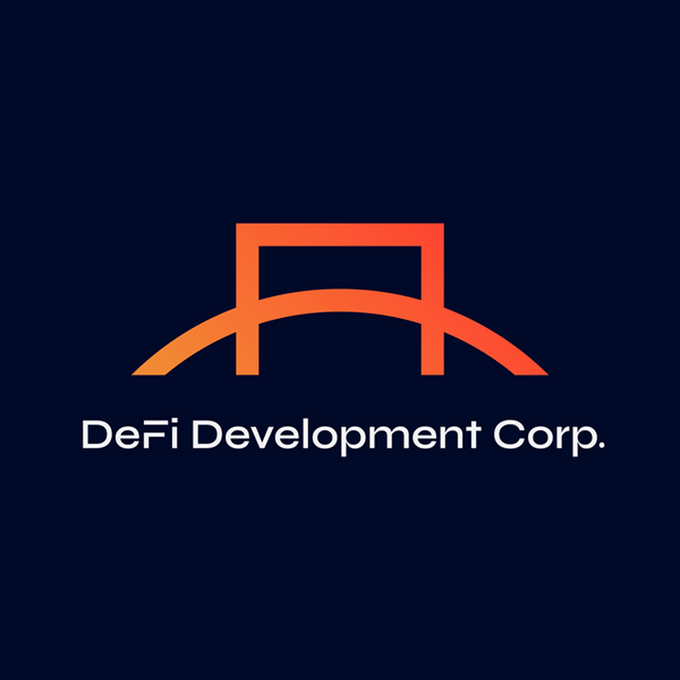 The image displays the logo and name of "DeFi Development Corp." in orange and white against a dark navy background, directly identifying the company featured in The Block's announcement about its recent $10 million purchase of 101,381 SOL, which grew its Solana treasury to approximately 2.5 million tokens.