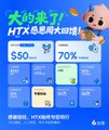 The image displays a promotional poster for Huobi's HTX cryptocurrency, featuring an adorable cartoon character holding a dollar bill. The text on the poster is written in Chinese, which suggests that the advertisement might be targeting users who speak or are familiar with Chinese. The primary message of the advertisement seems to be encouraging people to join Huobi HTX Gratitude Week and reward them for joining by offering extra interest benefits. This week also features a 50% off deal on Bitcoin Cash Coins (BCC), which is shown in the image along with some other related cryptocurrency promotions that could potentially include coins like Huobi-HTX.