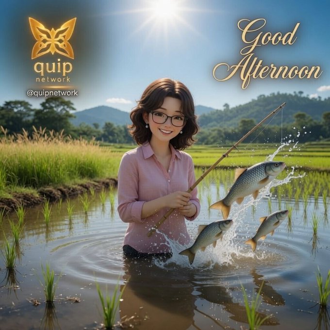 The image features a woman standing in water holding fish while wearing glasses. The caption of the image reads "Good afternoon everyone, The next big moves in crypto are rarely built overnight, they’re built through consistency, vision, and strong communities." This is related to the post because it highlights the importance of consistent effort and collaboration when building something new or innovative, such as a successful cryptocurrency project.
