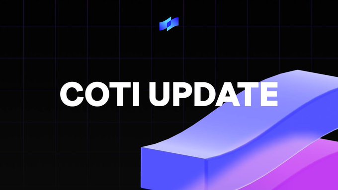 The image displays a "COTI UPDATE" graphic with a stylized purple and pink ribbon design on a dark grid background, featuring the Coti logo. While the image itself is a generic announcement banner for Coti updates, it relates to the accompanying text which discusses concerns about a market maker allegedly dumping tokens worth over $5 million right after the sale, suggesting potential manipulation of Coti's price on the open market.