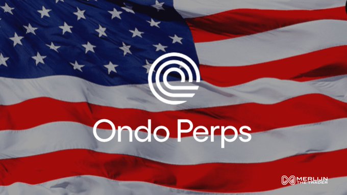 This image shows an advertisement for an exchange, named "Ondo Perps", which is used as a form of leverage for trading cryptocurrencies, such as Bitcoin, on platforms like Facebook Libra or Ethereum. The advertisement features the American flag with its distinct stars and stripes. The text accompanying the image explains that trading cryptocurrency in the US can be challenging due to restrictions and regulations, but it is possible to trade crypto like Bitcoin using this exchange called Ondo Perps, which offers a 24/7 platform and leveraged tokens for trading cryptocurrencies at various points in time around the clock up to 20x leverage.