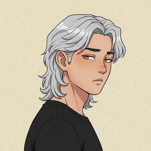 A digital illustration of a silver-haired anime-style character with amber eyes wearing a black shirt, set against a pale background with a subtle geometric pattern.

The caption references an impressive month of business growth and community building, suggesting the character may represent the author celebrating their July achievements.