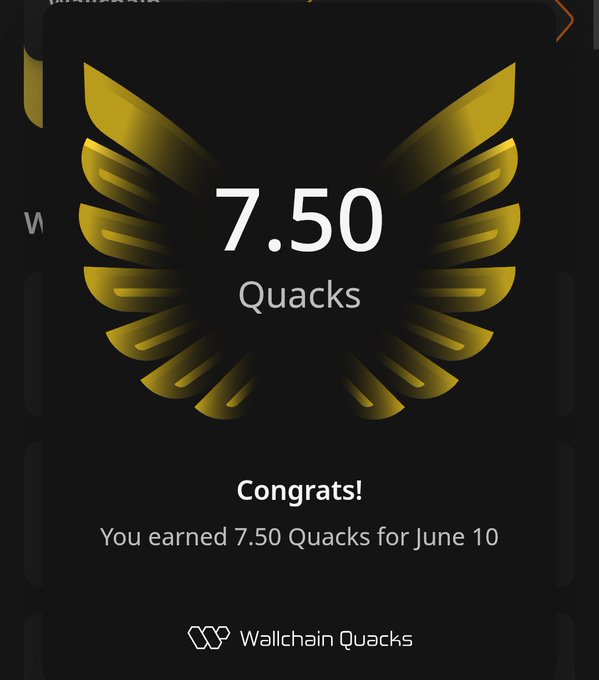 The image shows a screenshot of an app scorecard or user dashboard displaying "7.5 Quacks" for someone who has earned 7.50 Quacks by completing tasks, possibly through a gaming or game app. This achievement could indicate that they have successfully completed a level or achieved a certain objective within the game. The scoreboard also indicates their name as 'wallchain' and their current position in terms of points or ranking. The post suggests that wallchain users might be interested to learn more about the specific achievements, games, or strategies involved in these achievements and possibly improve their performance by applying similar techniques or learning from others' experiences.