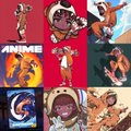 Collage of multiple retro anime scenes featuring characters with glowing auras, dramatic poses, and the word 'ANIME' visible in the top left.