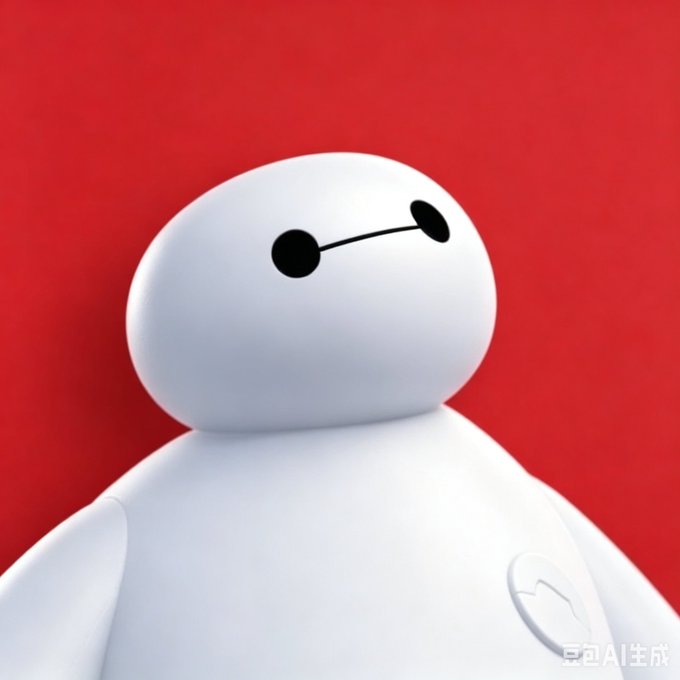A white Baymax figure with a neutral, unimpressed expression stands against a red background, visually echoing the post's skeptical tone about Fourmeme not yet listing on RH despite its large Chinese player base.