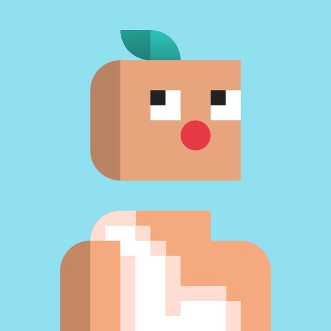 A simple, flat-design illustration of a brown, blocky character with a green leaf on its head against a light blue background.