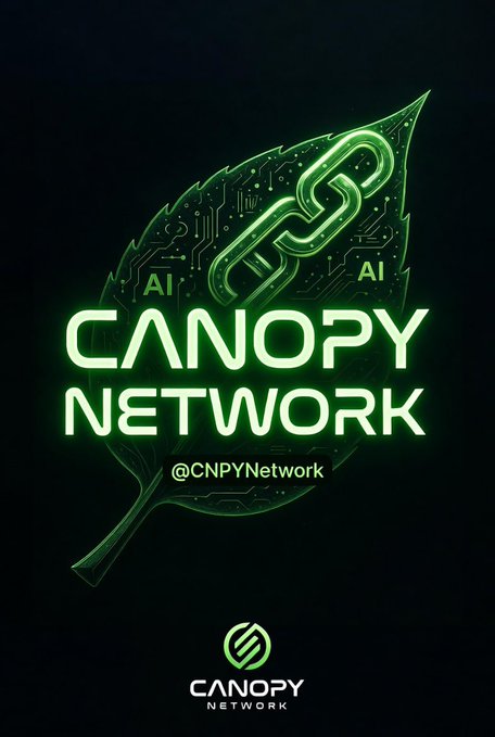 A digital logo for 'CANOPY NETWORK' featuring a glowing green leaf design with interconnected nodes and the handle '@CNPYNetwork', with a smaller logo at the bottom.