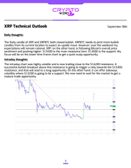 An XRP Technical Outlook document from September 2024 with a price chart and a daily analysis section discussing XRP market performance.