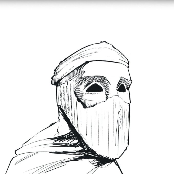 A sketch of a hooded, masked figure—reminiscent of a ninja or Anonymous-style icon—faces forward with only dark eye slits visible, evoking an aura of anonymity and secrecy. The image complements the post's call to "drop your ZEC wallet" and join the private Discord, reinforcing themes of hidden identity and covert crypto dealings.