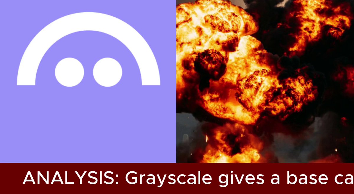 The image includes an illustration of a fire with flames, which could be interpreted as the explosion of a cryptocurrency named "Grayscale" given its association with the color gray scale. The fire's intensity signifies that the analysis of Grayscale would predict a significant increase in value over one year, reaching at least $175 per coin based on current market conditions. However, there is an opposing viewpoint suggesting that this forecast might be overrated or inaccurate due to factors such as potential market volatility and other external influences affecting cryptocurrency values.