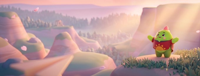 The image shows a green character, likely a cartoon or animated character, standing on top of a cliff overlooking a valley below. The character appears to be wearing a backpack and has its arms outstretched as if embracing the view from above. The scene is set against a backdrop featuring mountains and trees, creating an impressionistic landscape that captures the essence of nature's beauty.

The image also contains text that reads "been noticing a pattern lately the projects that stand out are not always the ones launching the most features sometimes they are the ones creating better daily routines @sleepagotchi is interesting because it connects Web3 with something that already matters in real life". This phrase suggests that the character's presence and its connection to Web3 might be of interest or relevance to someone who values both art and technology.