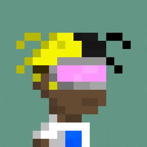 A pixel art avatar of a character with yellow and black hair, wearing goggles, representing the NFT "Re:Generates #3774."