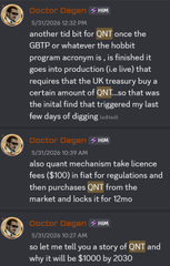 A Twitter thread by Hector Usinger discussing the QNT (Quant) token, mentioning its role in frictionless finance and a goal of $1000 by 2020.