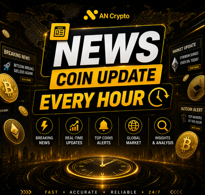 A promotional graphic for 'AN Crypto' advertising hourly crypto news coin updates, featuring Bitcoin and Ethereum news panels, and icons for breaking news, real-time updates, top coin alerts, global market, and insights & analysis, with the tagline 'FAST • ACCURATE • RELIABLE • 24/7'.