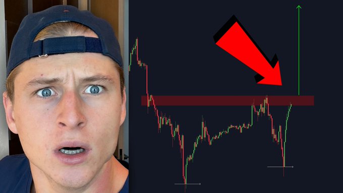 A man with a shocked expression is shown next to a Bitcoin price chart where a large red arrow points to a key resistance level on a upward green candle, visually emphasizing a critical breakout moment and reinforcing the urgent warning in the post that Bitcoin traders should "prepare now."