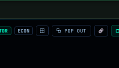 A close-up of a dark trading interface toolbar displays buttons labeled "ITOR," "ECON," "POP OUT," alongside icons for charts and a link. This visual relates to the post by highlighting the "POP OUT" feature that allows unlimited chart windows to be opened for @SignaTrading.
