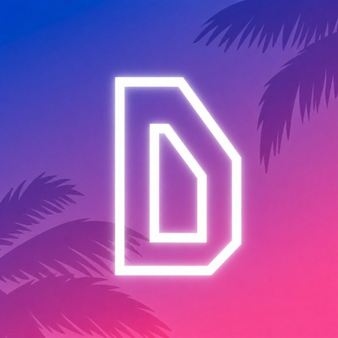 The image features a large white letter "D" with a neon green border that stands out against a purple background. The letter appears to be floating or hovering above some palm tree silhouettes, creating an interesting visual effect. The text "WOD is ready. Grand Theft Auto VI pre-orders go live on June 25." is also present in the image, providing additional context about the post's content.