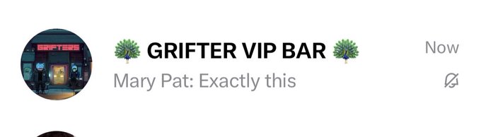 A social media post from 'GRIFTER VIP BAR' where user Mary Pat comments 'Exactly this', featuring a small storefront image.