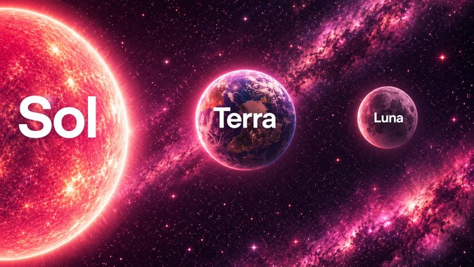 A cosmic-themed image showing three celestial bodies labeled "Sol" (a red sun), "Terra" (Earth), and "Luna" (the moon) set against a pink and purple nebula background, visually representing OpenAI's "alt goat trio" release of Codex models alongside the weekly limit reset.