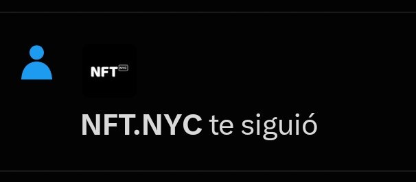 A screenshot showing a notification that NFT.NYC has followed the user, displayed in Spanish as "NFT.NYC te siguió" on a dark background.