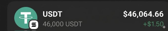 The image shows a black and white rectangular shape with a green circle at the top left corner containing the text "TETH" followed by an arrow pointing downwards, which points towards the bottom right corner of the image. The text "USDT" is also present in the image. Below this, there are two lines of text: one that says "46,000" and another that reads "4,6,6". These numbers appear to be related to a cryptocurrency exchange or trading platform.