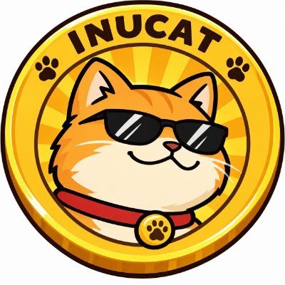 A circular logo featuring a cool, sunglasses-wearing orange Shiba Inu cat with the text "INUCAT" at the top, perfectly matching the post's promotion of the $INUCAT meme coin on Pump.fun.