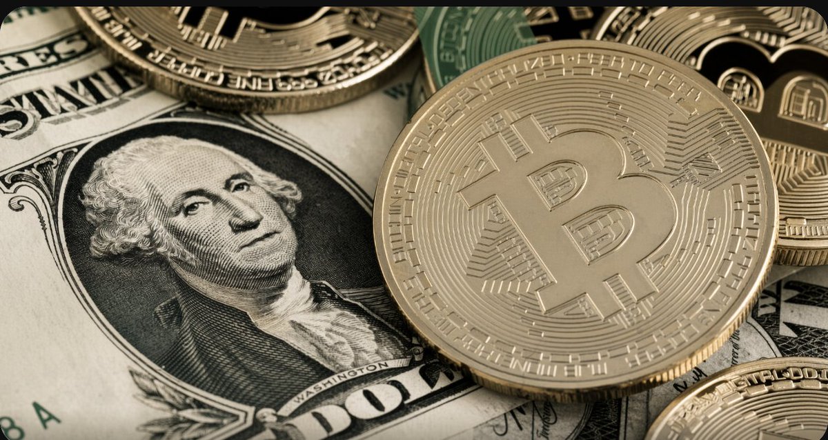 A physical Bitcoin coin rests atop a U.S. one-dollar bill featuring George Washington's portrait, symbolizing the intersection of cryptocurrency and traditional finance discussed in the post about Wall Street's trillion-dollar Treasury bill projections.
