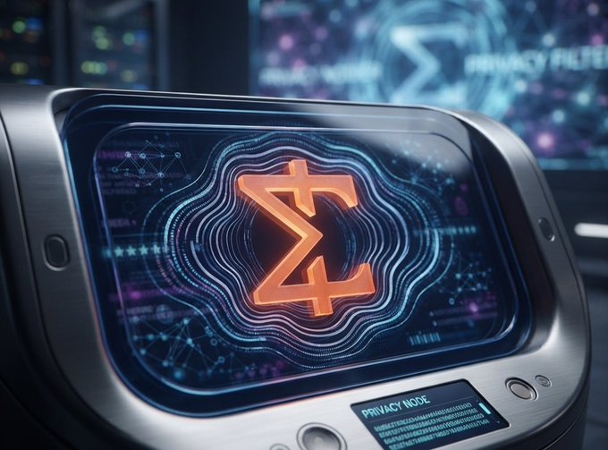 A futuristic digital terminal displays a glowing orange Zcash (ZEC) logo within a privacy node interface, featuring 'PRIVACY MODE' text and 'PRIVACY FILTER' visible in the background.