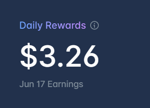 The image features a black background with white text, which displays "Daily rewards" at the top of the screen. Below this, there are two different amounts: $3.26 and $36.26. The numbers '36' and '26' have been replaced by purple symbols to indicate they are rounded values. 
 At the bottom of the image, there is a post that reads "Another day, another LP reward on @Polymarket". This post focuses attention towards the rounding amounts displayed in the original screen.