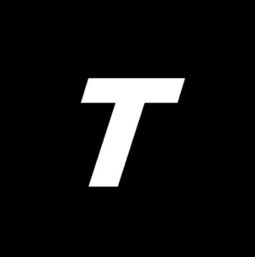The image displays a bold white italicized letter "T" centered on a black background, representing the Tempo blockchain logo. This visual aligns with the announcement that Chainlink data feeds have gone live on Tempo, Stripe's payments-focused blockchain, enabling developers to price assets and access FX data.