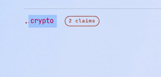 A minimalist graphic with the word 'crypto' next to a button that reads '2 claims' on a light background.