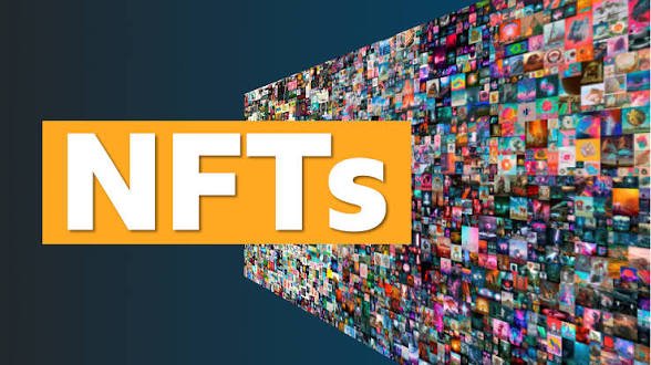 The image features the bold text "NFTs" in white letters on an orange banner, set against a dark background filled with a dense collage of colorful digital art and NFT imagery. This visual reinforces the post's message about NFTs evolving beyond profile pictures into new platforms and onchain experiences, showcasing the vibrant and diverse digital art ecosystem driving this shift.