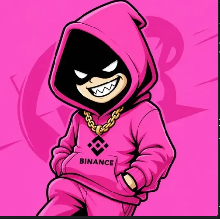 A cartoon ninja-style character in a pink hoodie featuring the Binance logo and a gold chain grins mischievously against a pink background with the Binance symbol. The image reinforces the "#GENZ" and "Genius Z" narrative by depicting a stylized, Gen-Z-coded mascot embodying Binance's brand identity and youthful crypto culture.
