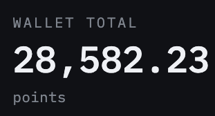 The image displays a wallet total of 28,582.23 points against a dark background, reflecting the user's growing points balance as they approach the 30,000 milestone mentioned in the accompanying post by @0xNTRPY.