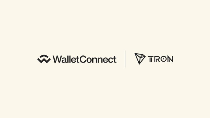 A white background displaying the logos 'WalletConnect' and 'TRON' separated by a vertical line, indicating a partnership.