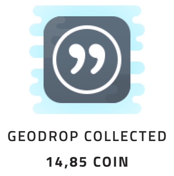 The image features an advertisement for a cryptocurrency called "Geodrop" that has been collected by someone named "one link". The advertisement includes a graphic of a quote, which reads "I found a Geodrop and collected 14,85 COIN!". This quote is accompanied by a small logo in the bottom right corner.