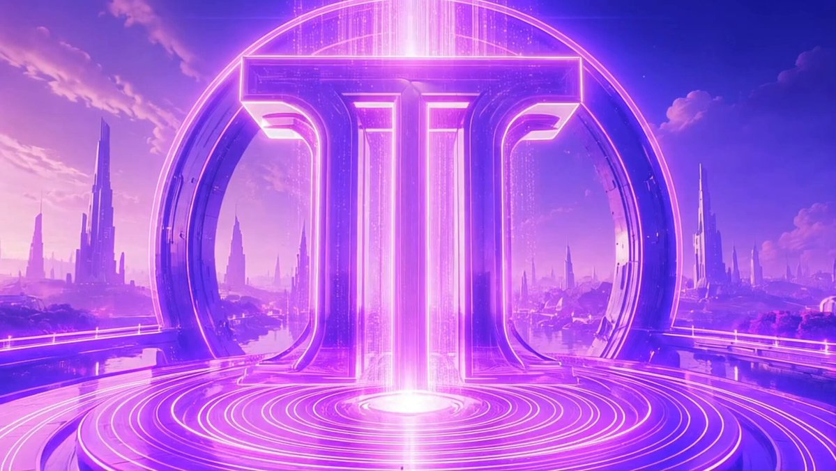 The image features a purple circle with a large "T" inside of it, surrounded by a purple border. The background shows a cityscape with buildings and other structures, creating an urban setting for the pool area. The caption above the image provides information about pools in the area, including live pools that are currently open or active, as well as historical data on the pools' performance.