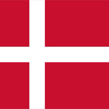A flag with a white Scandinavian cross on a dark red background, which is the national flag of Denmark.