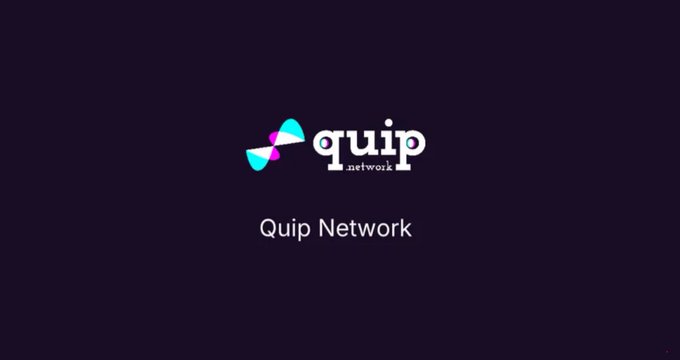 The Quip Network logo on a dark purple background, with text 'quip network' stylized next to a colorful triangular icon, and 'Quip Network' written below.