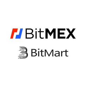 The image displays the logos of BitMEX and BitMart, the two cryptocurrency exchanges that announced they would cease operations within one week. BitMEX, established in 2014, is shown with its red and blue "B" logo, while BitMart, founded in 2017, appears below with its stylized "B" emblem.