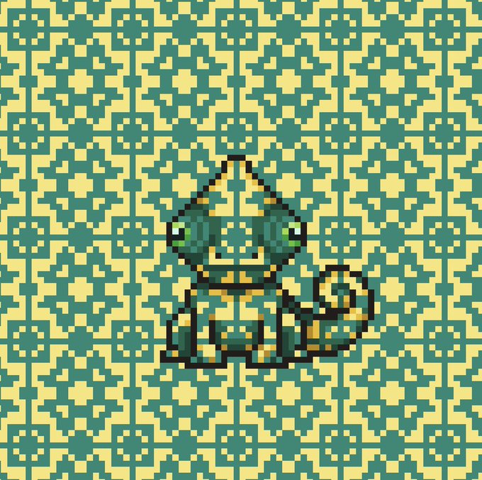 A pixelated, teal-colored creature resembling a small dinosaur or lizard character is camouflaged against a matching QR code-like teal and yellow geometric background, fitting the "Hyperliquid NFTs" theme by showcasing a digital collectible whose design blends seamlessly with blockchain-inspired patterns.