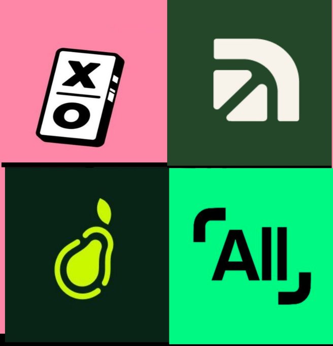 A 2x2 grid of four project logos—Xo Market, Pear (pear icon), All Scale ("All" with brackets), and Arcus (white "A" on dark green)—visually represents the four bullish projects mentioned in the post.