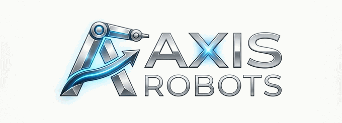 A logo featuring a robotic arm graphic alongside the metallic silver text 'AXIS ROBOTS' against a white background.