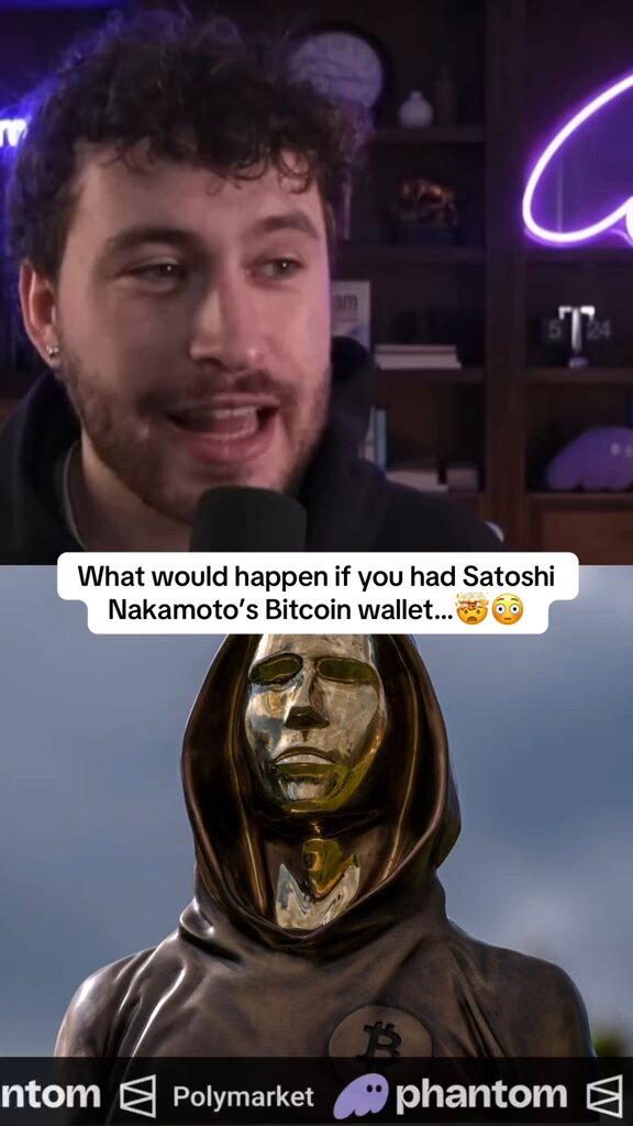 The image shows two posts, one of which is a meme featuring a man wearing a hooded robe with a face mask, while the other post is about Bitcoin and the story behind it. The meme features a man's face with the caption "What would happen if Satoshi Nakamoto's Bitcoin wallet...?". This post seems to be related to the Bitcoin meme, as both posts are about Bitcoins and their history.