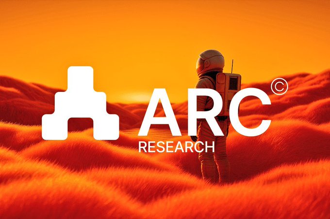 A Mars-themed logo for 'ARC RESEARCH' featuring an astronaut standing in red Martian grass against an orange sky, with the company name and a stylized 'A' icon.