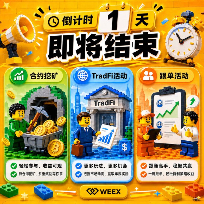 The image features a poster for an app called "weex" with three different options displayed, each representing a different type of cryptocurrency. The poster also includes a clock showing the time as 1:24 pm.